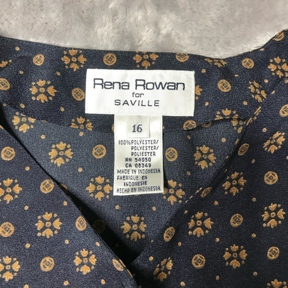 Vintage Rena Rowan for Seville Button Down Long Sleeve Printed Blouse Size 16 - Picture 8 of 10